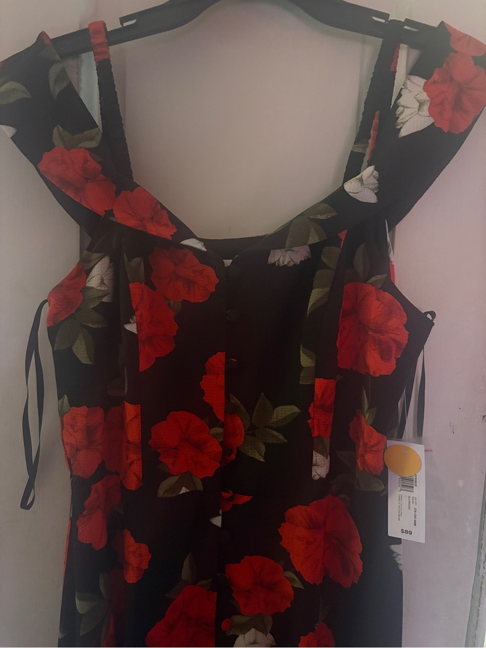 Premier Amour Black Dress with Red Floral Accents